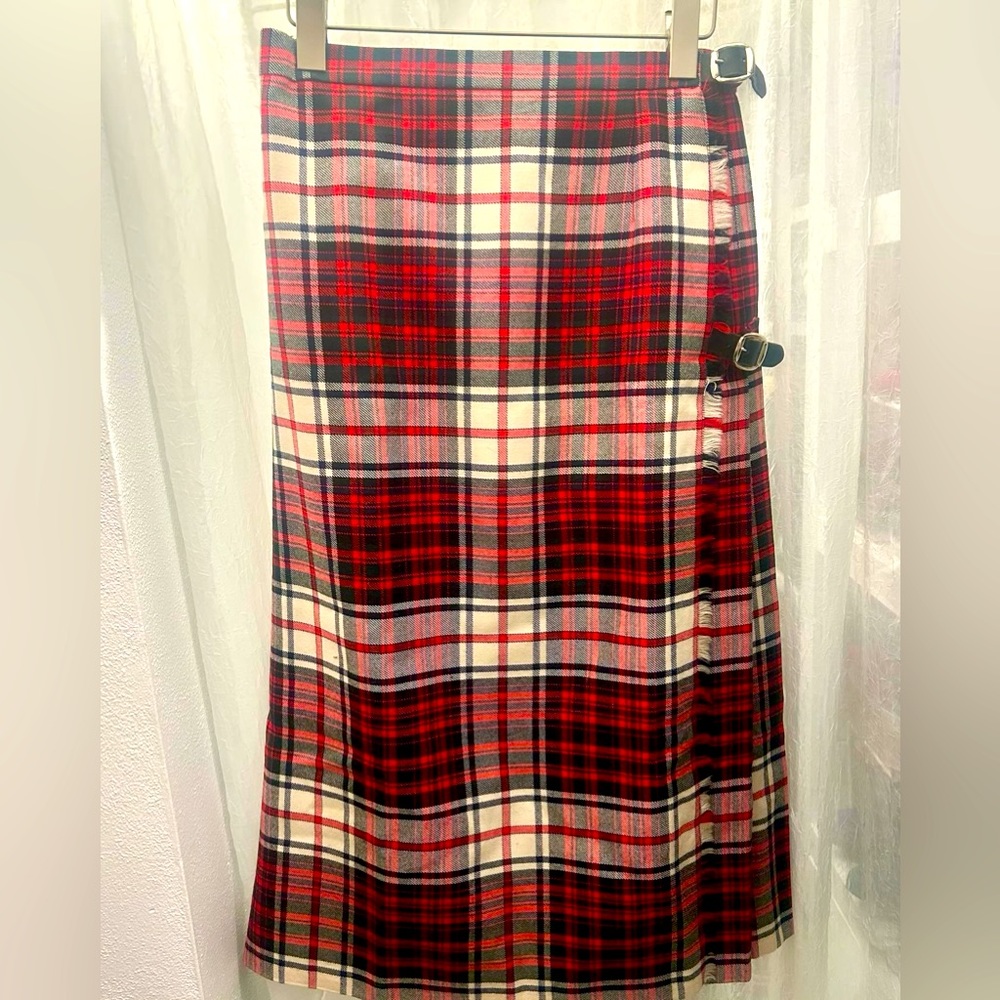 Wool Pleated Tartan Wrap Skirt - Kilt Style